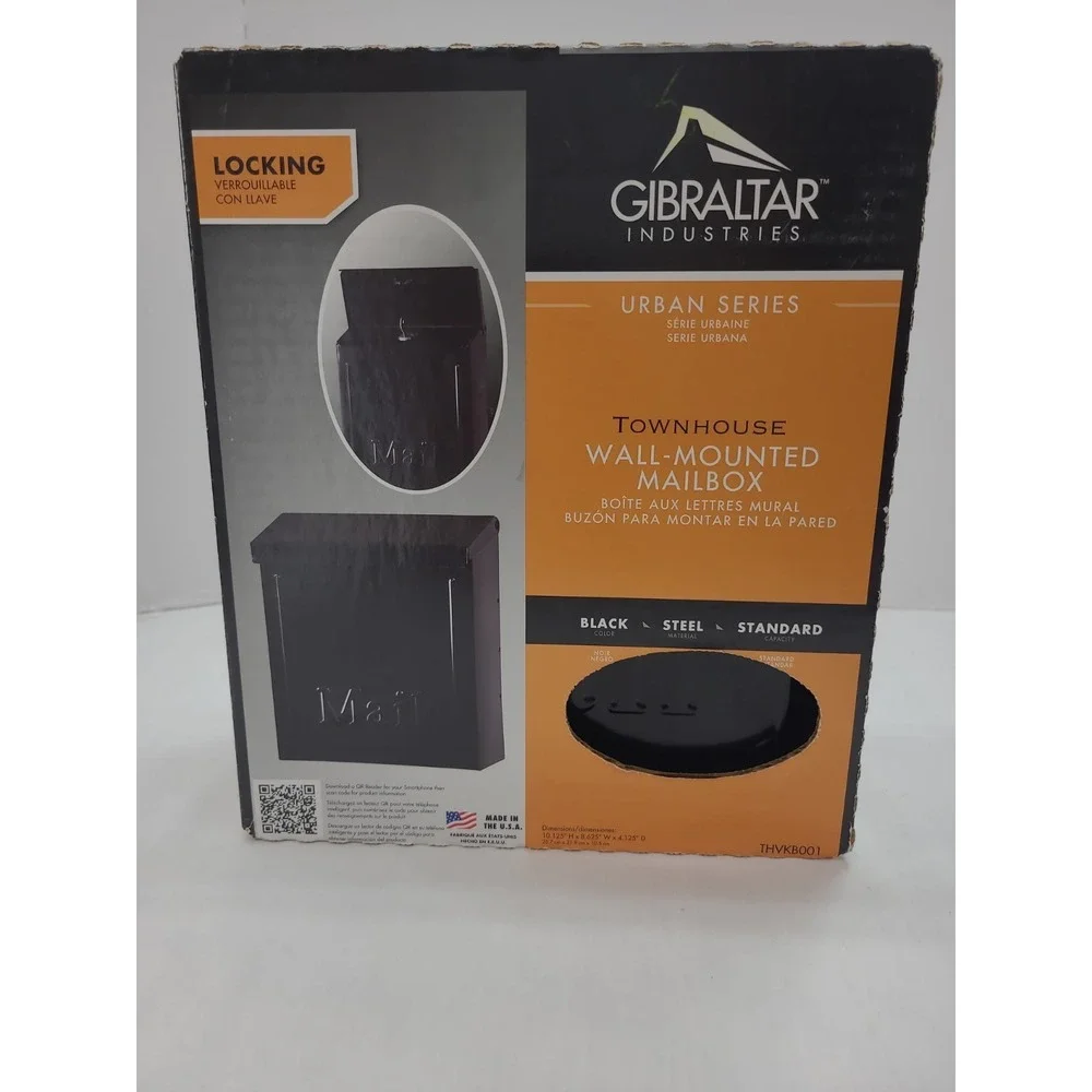 Gibraltar Locking Vertical Mailbox Townhouse Wall‎ Mount Galvanized Steel Black